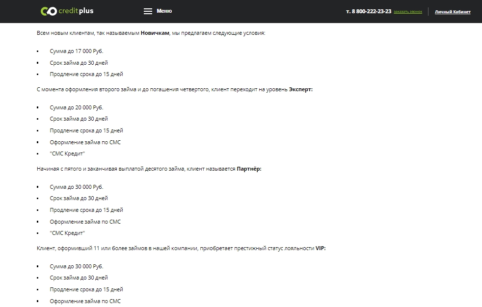 Credit Plus (Кредит Плюс) оформить займ - официальный сайт, отзывы, личный кабинет